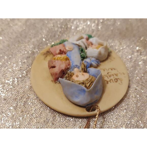 Vintage La Berge Mary, Baby Jesus Nativity Christmas Ornament 1988 Clay Handmade - Picture 4 of 8